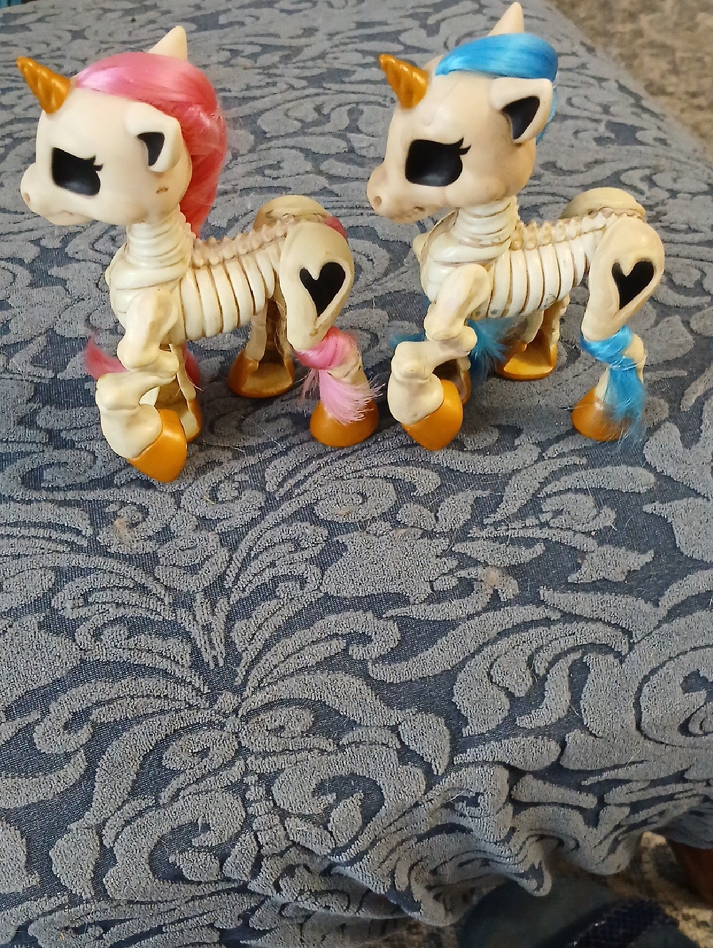 Skeleton Unicorn Toy Pair with Pink and Blue Manes